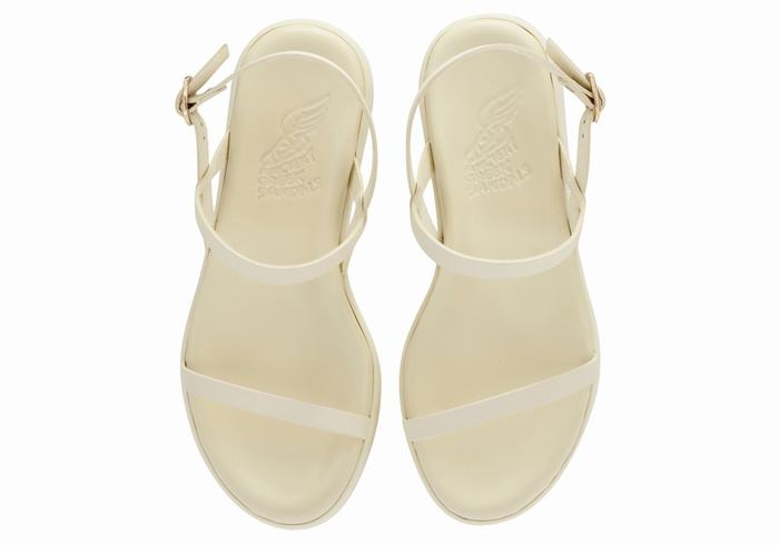 Women Ancient Greek Sandals Evriali Leather Platform Sandals White | KYJ1340XQ