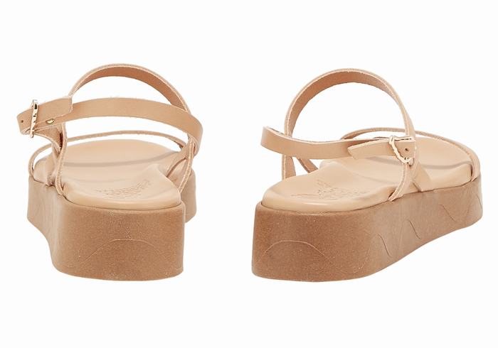 Women Ancient Greek Sandals Evriali Leather Platform Sandals Beige | NCA3248ZC