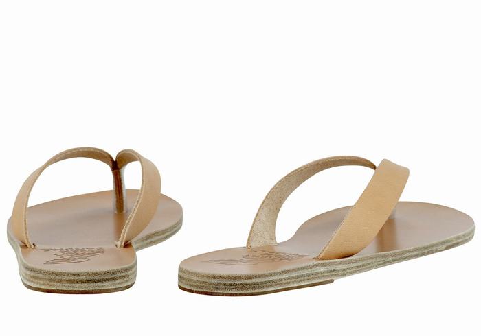 Women Ancient Greek Sandals Hera Leather Flip Flops Beige | EBG3478LP