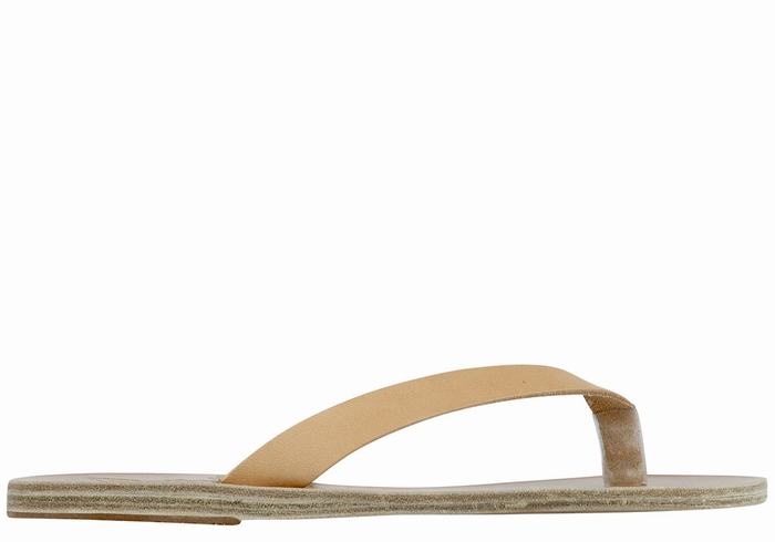 Women Ancient Greek Sandals Hera Leather Flip Flops Beige | EBG3478LP