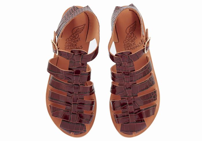 Women Ancient Greek Sandals Homeria Fisherman Sandals Dark Red Black | JZA8084IB