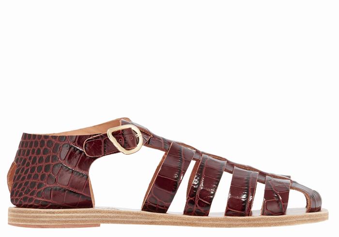 Women Ancient Greek Sandals Homeria Fisherman Sandals Dark Red Black | JZA8084IB