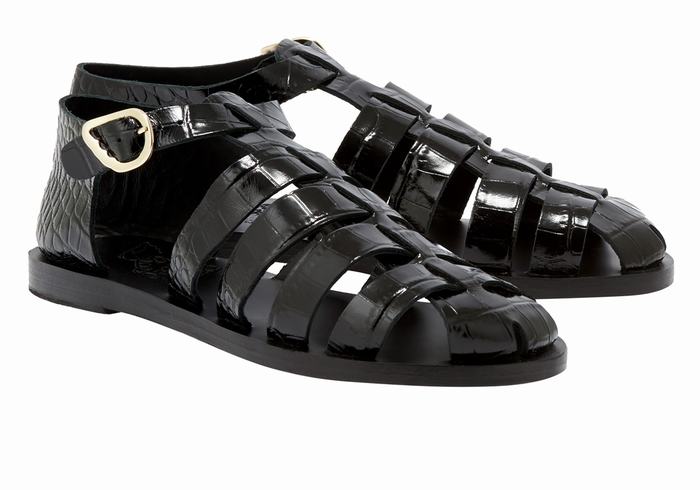 Women Ancient Greek Sandals Homeria Fisherman Sandals Black | BVT1376WD