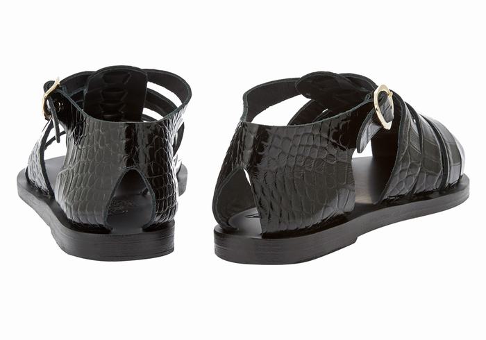 Women Ancient Greek Sandals Homeria Fisherman Sandals Black | BVT1376WD