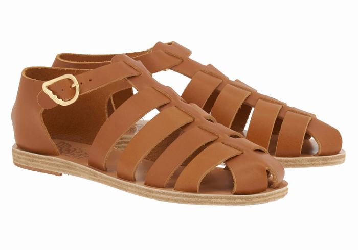 Women Ancient Greek Sandals Homeria Leather Fisherman Sandals Dark Brown | IAO990RW