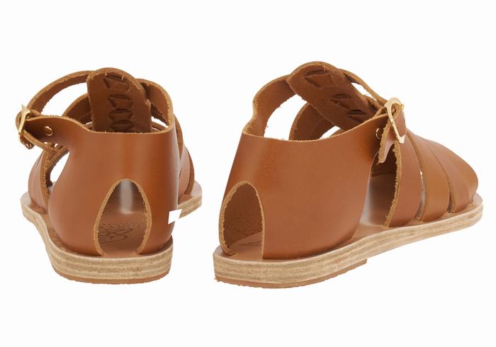 Women Ancient Greek Sandals Homeria Leather Fisherman Sandals Dark Brown | IAO990RW