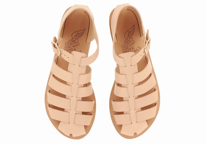 Women Ancient Greek Sandals Homeria Leather Fisherman Sandals Beige | LSH4287OH