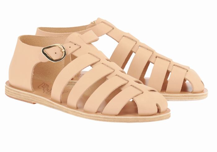 Women Ancient Greek Sandals Homeria Leather Fisherman Sandals Beige | LSH4287OH