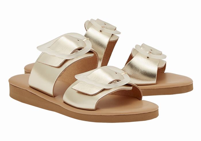 Women Ancient Greek Sandals Iaso Slide Sandals Gold White | ZMR3755IE