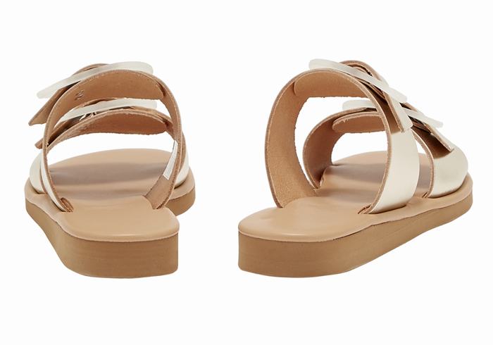 Women Ancient Greek Sandals Iaso Slide Sandals Gold White | ZMR3755IE