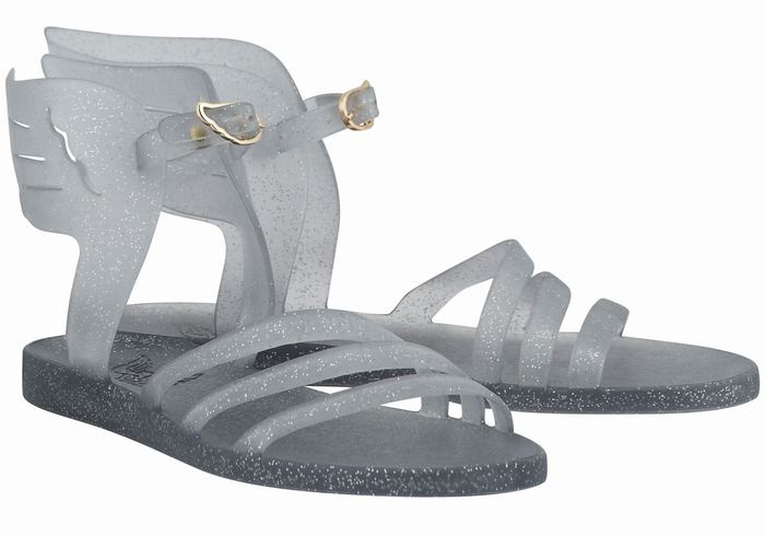 Women Ancient Greek Sandals Ikaria Ankle Strap Sandals Grey Silver | MIR7510XH