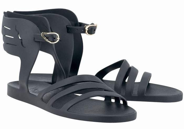 Women Ancient Greek Sandals Ikaria Ankle Strap Sandals Black | LLZ3697ME