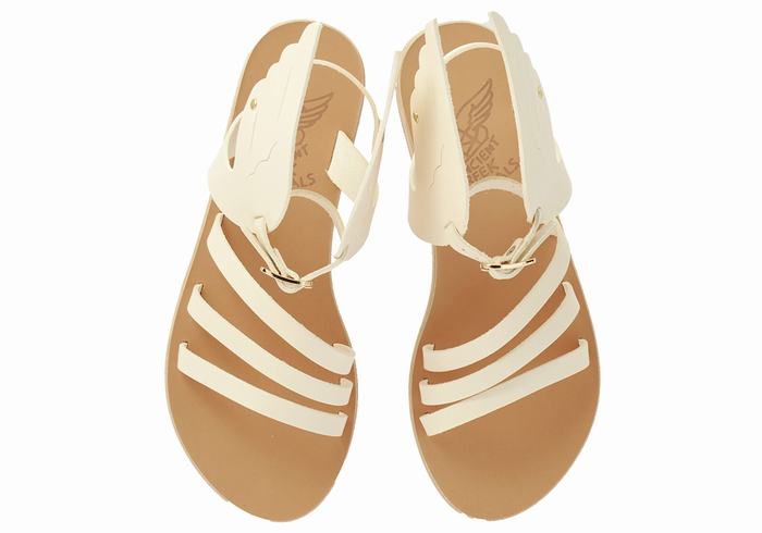 Women Ancient Greek Sandals Ikaria Leather Ankle Strap Sandals White | XFW8491IA