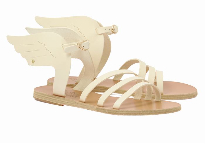 Women Ancient Greek Sandals Ikaria Leather Ankle Strap Sandals White | XFW8491IA