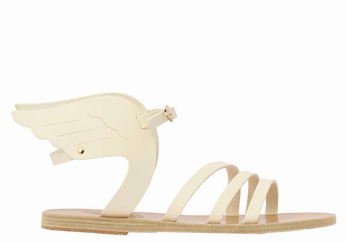 Women Ancient Greek Sandals Ikaria Leather Ankle Strap Sandals White | XFW8491IA