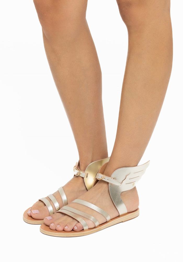 Women Ancient Greek Sandals Ikaria Leather Ankle Strap Sandals Gold White | GUK3647SA