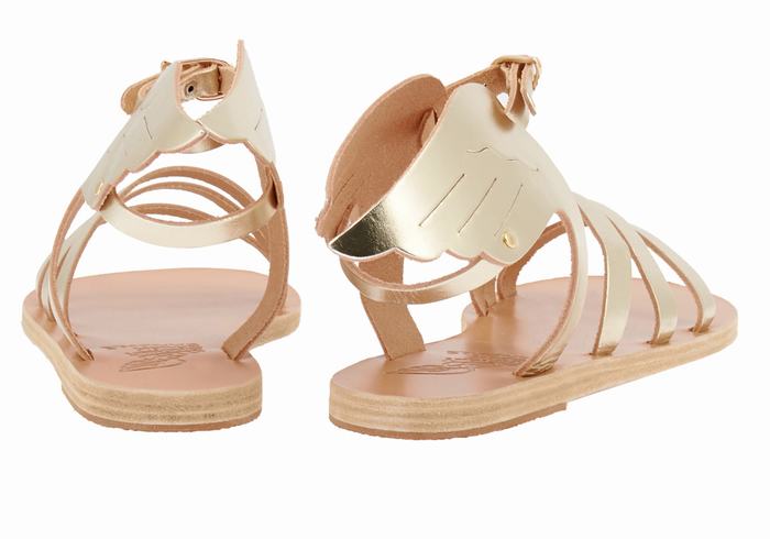 Women Ancient Greek Sandals Ikaria Leather Ankle Strap Sandals Gold White | GUK3647SA