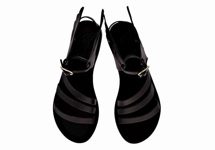 Women Ancient Greek Sandals Ikaria Leather Ankle Strap Sandals Black | PSD6495OE