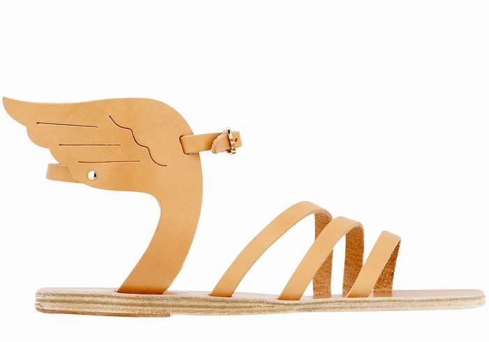 Women Ancient Greek Sandals Ikaria Leather Ankle Strap Sandals Beige | HLA1180AQ