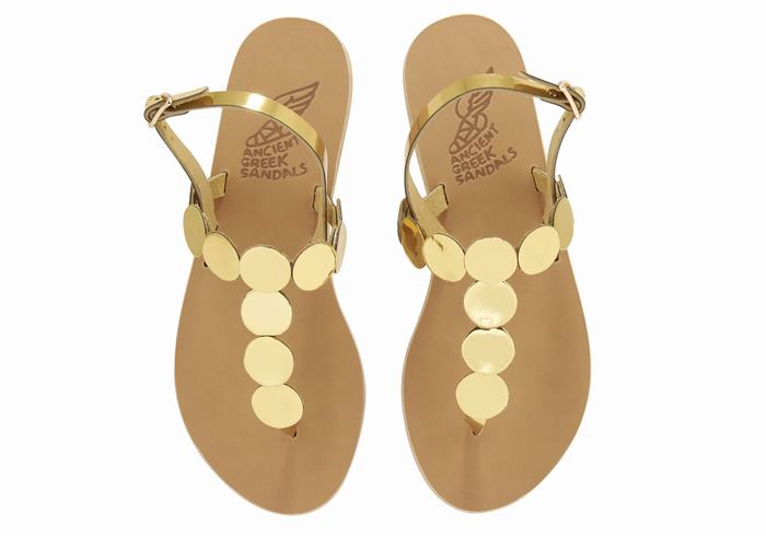 Women Ancient Greek Sandals Ilios Flip Flop Leather Back-Strap Sandals Gold | KHM8850AP