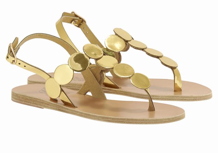 Women Ancient Greek Sandals Ilios Flip Flop Leather Back-Strap Sandals Gold | KHM8850AP