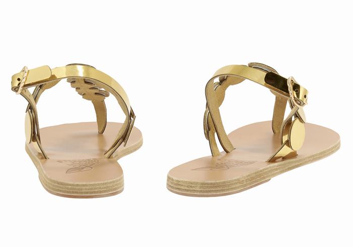 Women Ancient Greek Sandals Ilios Flip Flop Leather Back-Strap Sandals Gold | KHM8850AP