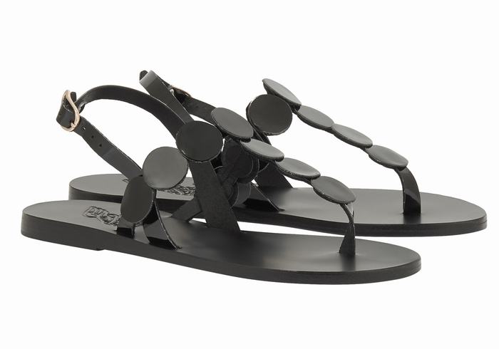 Women Ancient Greek Sandals Ilios Flip Flop Leather Back-Strap Sandals Black | JEK3550TM