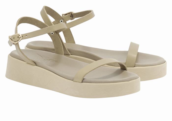 Women Ancient Greek Sandals Irida Leather Platform Sandals Grey Brown | YHK4460OB