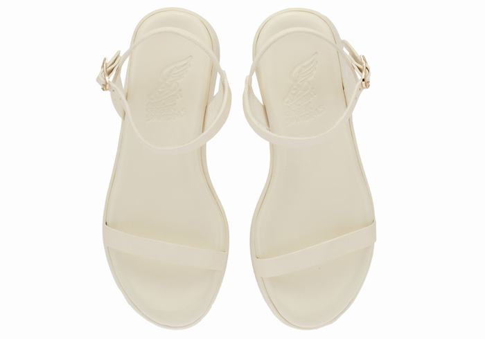 Women Ancient Greek Sandals Irida Leather Platform Sandals White | TUB9628NQ