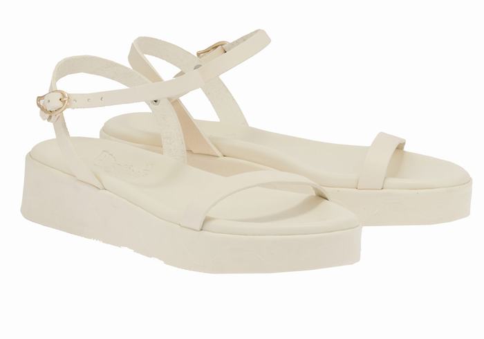 Women Ancient Greek Sandals Irida Leather Platform Sandals White | TUB9628NQ