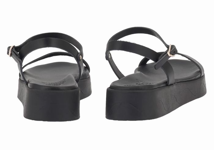 Women Ancient Greek Sandals Irida Leather Platform Sandals Black | JBO3325NU