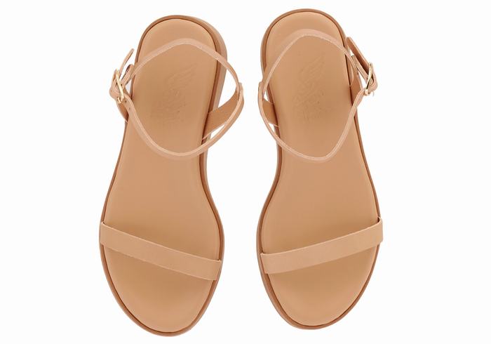 Women Ancient Greek Sandals Irida Leather Platform Sandals Beige | WEY2858NQ