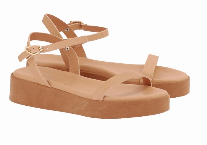 Women Ancient Greek Sandals Irida Leather Platform Sandals Beige | WEY2858NQ