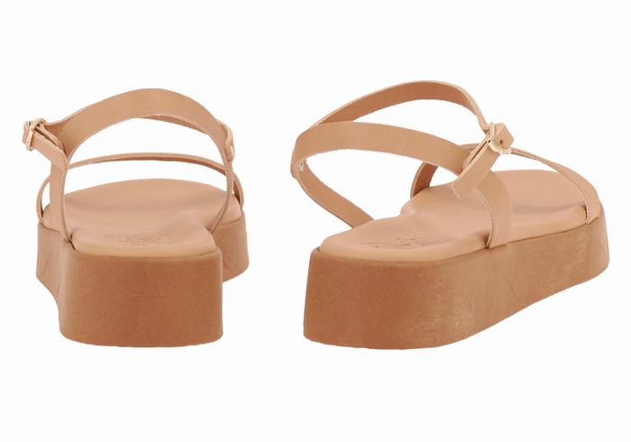 Women Ancient Greek Sandals Irida Leather Platform Sandals Beige | WEY2858NQ