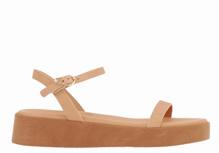 Women Ancient Greek Sandals Irida Leather Platform Sandals Beige | WEY2858NQ