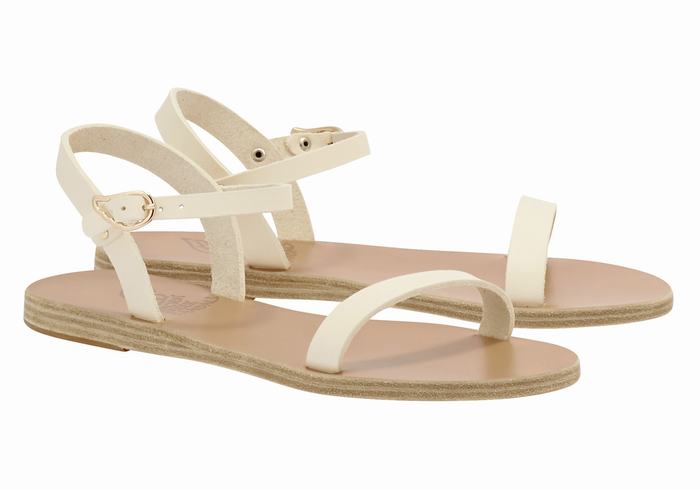 Women Ancient Greek Sandals Irida Leather Back-Strap Sandals White | NHU1843DH