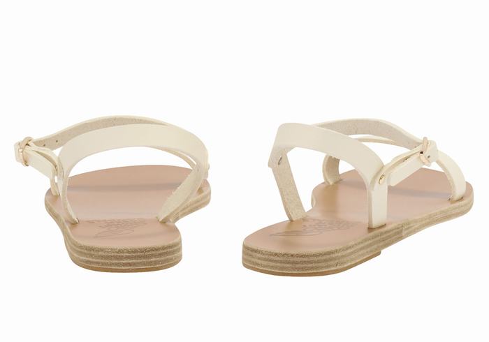 Women Ancient Greek Sandals Irida Leather Back-Strap Sandals White | NHU1843DH