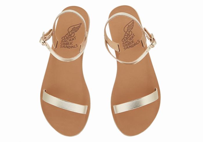 Women Ancient Greek Sandals Irida Leather Back-Strap Sandals Gold White | CUY107RP