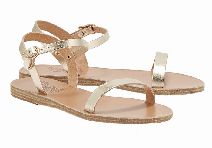 Women Ancient Greek Sandals Irida Leather Back-Strap Sandals Gold White | CUY107RP