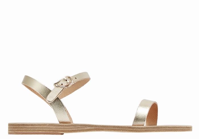 Women Ancient Greek Sandals Irida Leather Back-Strap Sandals Gold White | CUY107RP