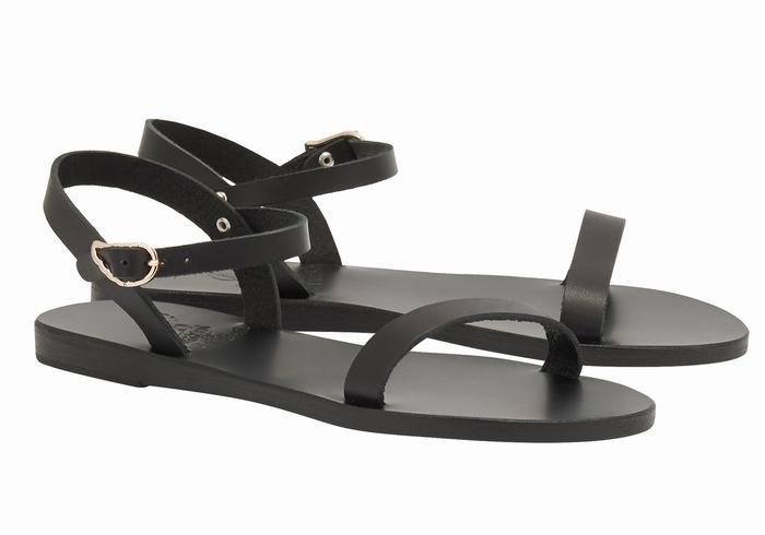 Women Ancient Greek Sandals Irida Leather Back-Strap Sandals Black | UZL543UC