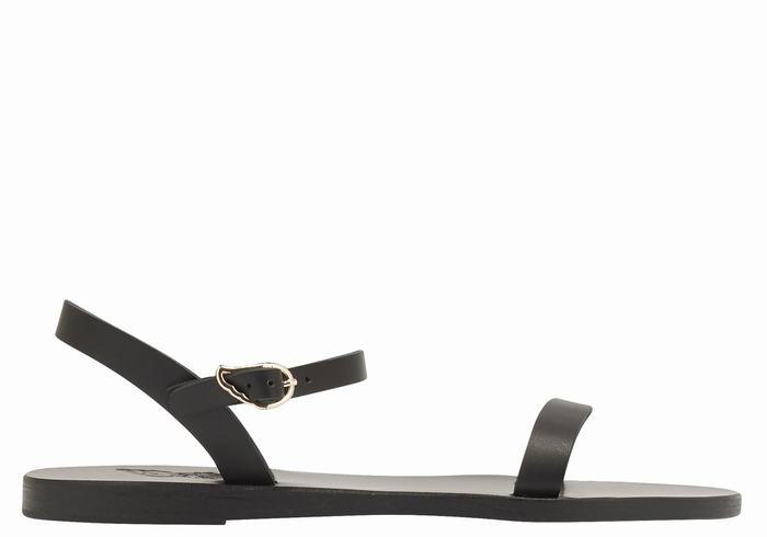 Women Ancient Greek Sandals Irida Leather Back-Strap Sandals Black | UZL543UC