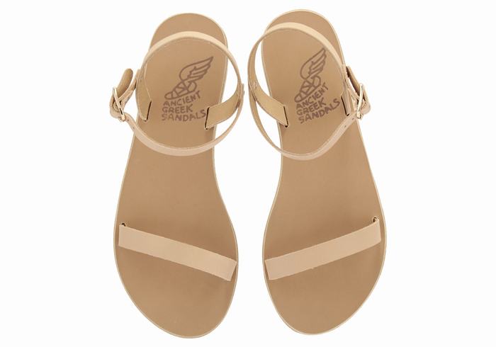 Women Ancient Greek Sandals Irida Leather Back-Strap Sandals Beige | PTP7615LN