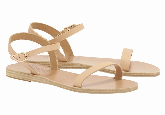 Women Ancient Greek Sandals Irida Leather Back-Strap Sandals Beige | PTP7615LN