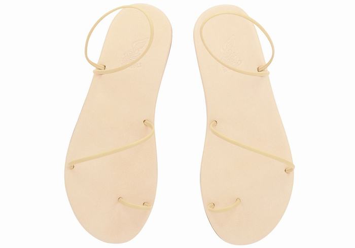 Women Ancient Greek Sandals Kansiz Toe-Post Sandals Beige | PQN76LY