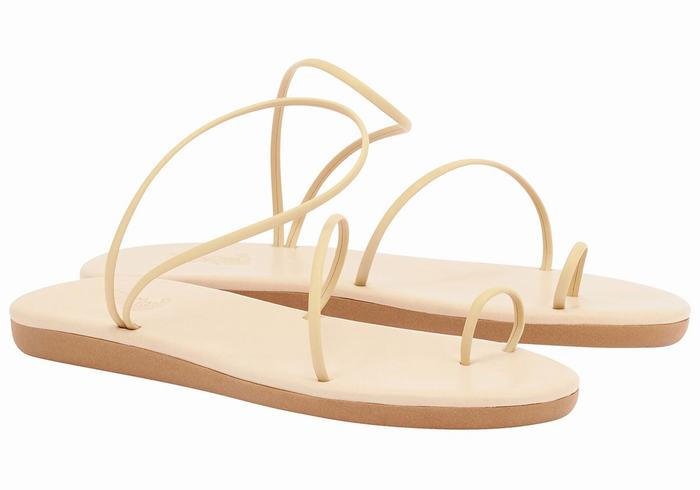 Women Ancient Greek Sandals Kansiz Toe-Post Sandals Beige | PQN76LY