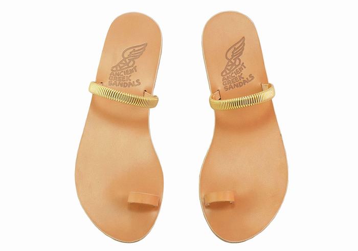 Women Ancient Greek Sandals Konaki Toe-Post Sandals Beige Gold | MMU1514OP