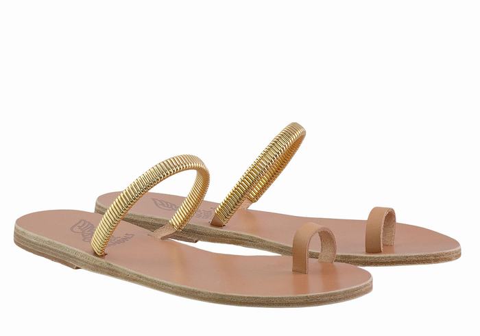 Women Ancient Greek Sandals Konaki Toe-Post Sandals Beige Gold | MMU1514OP