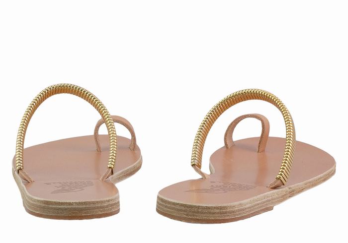 Women Ancient Greek Sandals Konaki Toe-Post Sandals Beige Gold | MMU1514OP