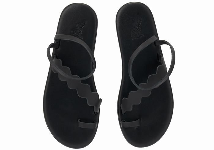 Women Ancient Greek Sandals Koralia Toe-Post Sandals Black | UNM5650FN